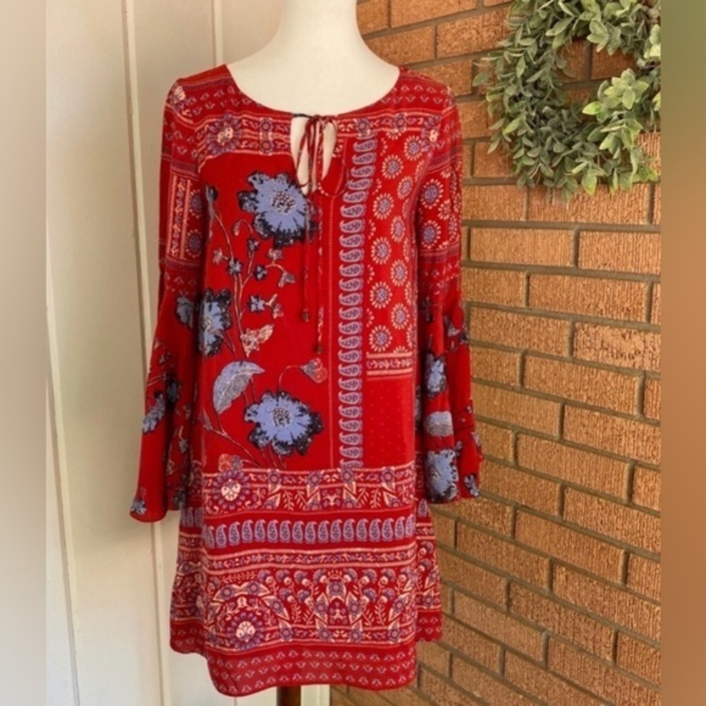 ANTHROPOLOGIE VANESSA VIRGINIA Floral Bell Sleeve Peasant Dress Silk Size 6